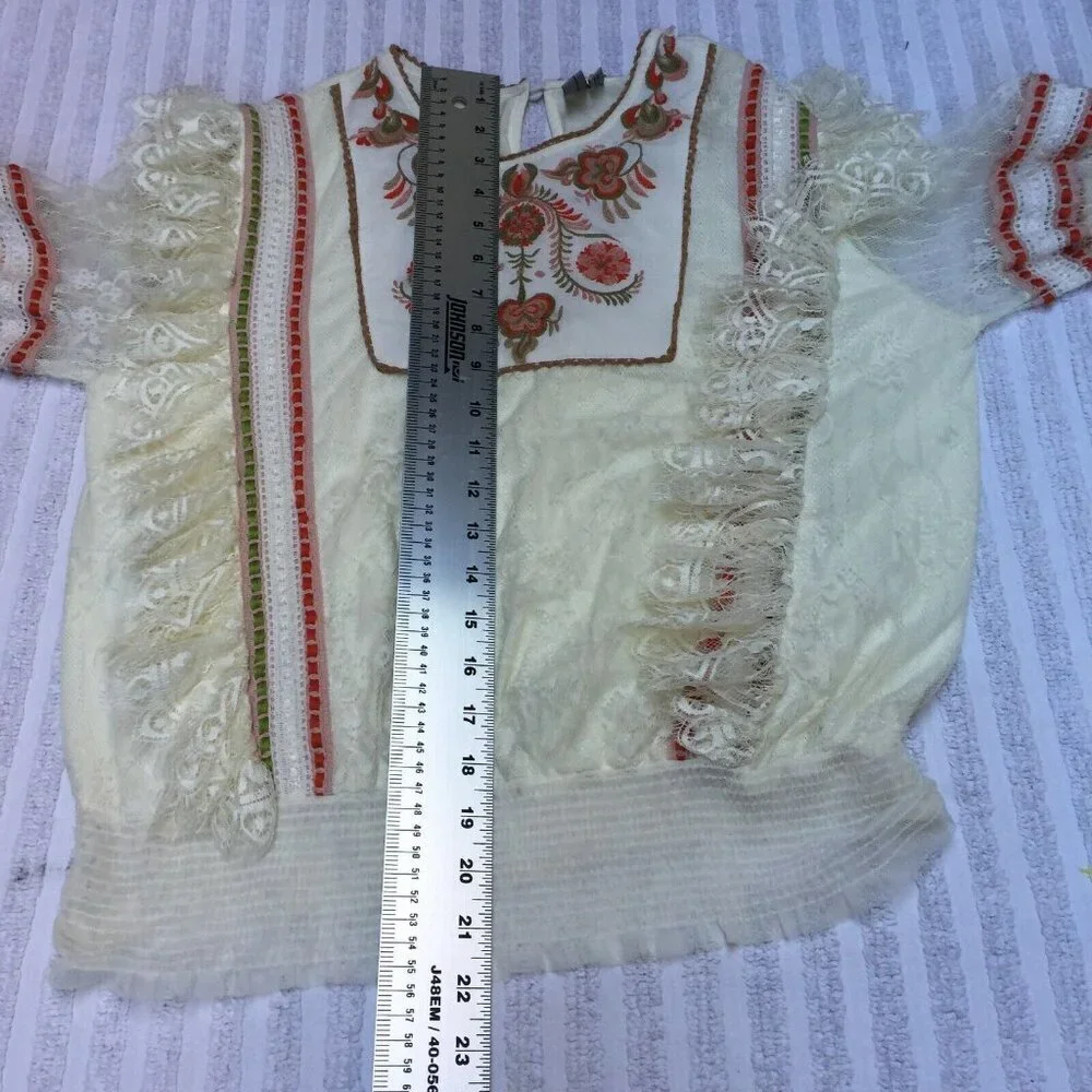 Anthropologie Blank London Embroidered Tali Lace Blouse Small Long Sleeve White